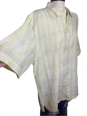 Cadavers 100% Linen  Plaid Men's Short Sleeve Button-Up Shirt Men’s XL Resort